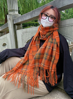 韩版英伦风围巾女冬季流苏
