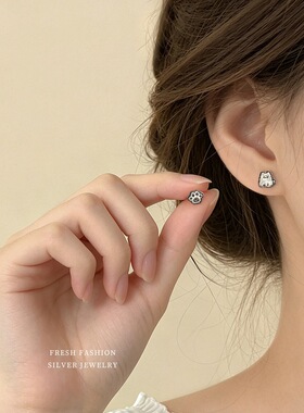 s999银针像素风卡通耳钉女滴胶爱心猫爪小猫蝴蝶结迷你耳饰品礼物