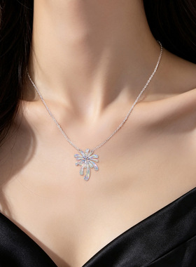 足银999炫彩烟花项链女小众绽放烟花镭射锁骨链送女友生日礼物
