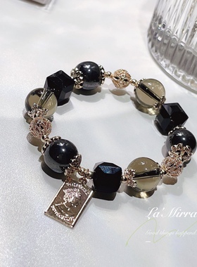 情侣黑胆石手链黑曜石14k包金