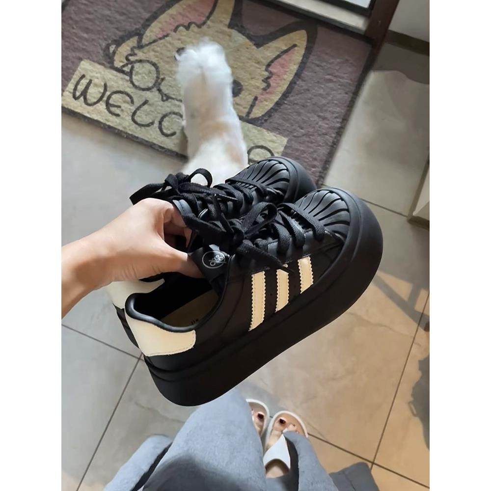 香港厚底德训鞋女2025春秋新款百搭贝壳鞋运动增高休闲圆头小黑鞋,淘宝优惠券,粉丝福利购,淘宝优惠卷