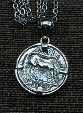 银币项链气质古希腊神话人物吊坠