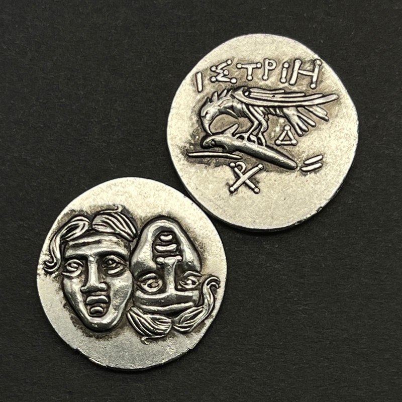 复古希腊双子座迪俄斯库里兄弟海鹰海豚硬币打孔项链神话吊坠小众-图1