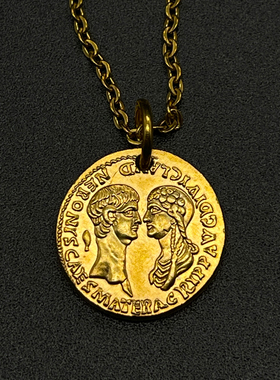 罗马金币项链铜镀金尼禄皇帝吊坠