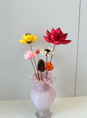 玫瑰花瓶干花花束荷花莲蓬装饰客厅电视柜禅意摆件高级感手工粘花