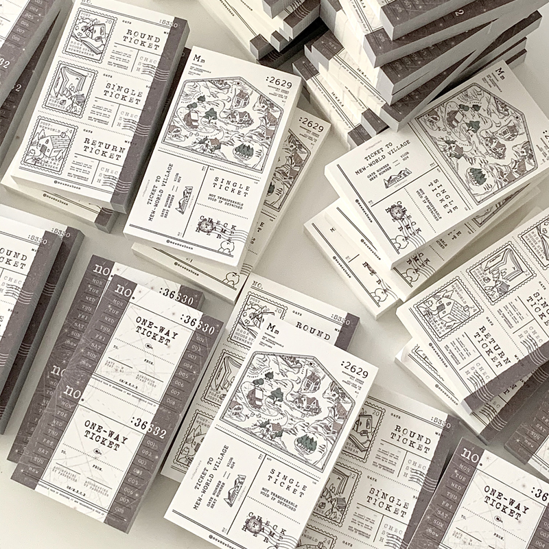 韩国mewmewbeam复古风票据地图装饰记事便签本便携手账拼贴装饰纸 - 图3