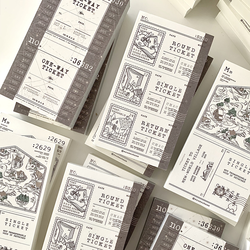 韩国mewmewbeam复古风票据地图装饰记事便签本便携手账拼贴装饰纸 - 图0