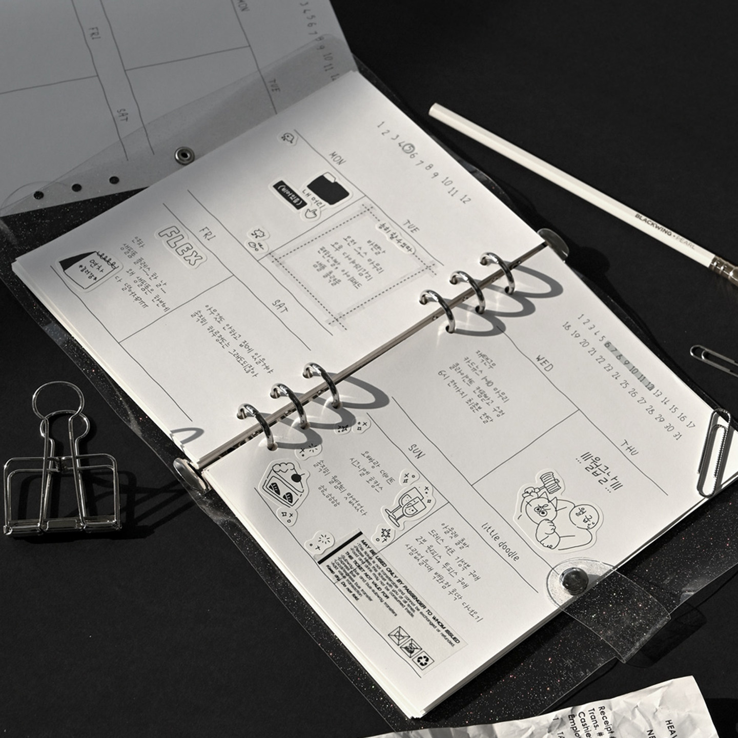 韩国monolike黑白简约A5内页6孔活页本ins周月日计划时间轴日程纸,淘宝优惠券,粉丝福利购,淘宝优惠卷