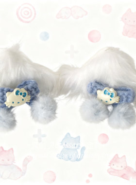 樱落手作lolita蝴蝶结白色猫耳对夹粉蓝呲甜少女心发饰兽耳