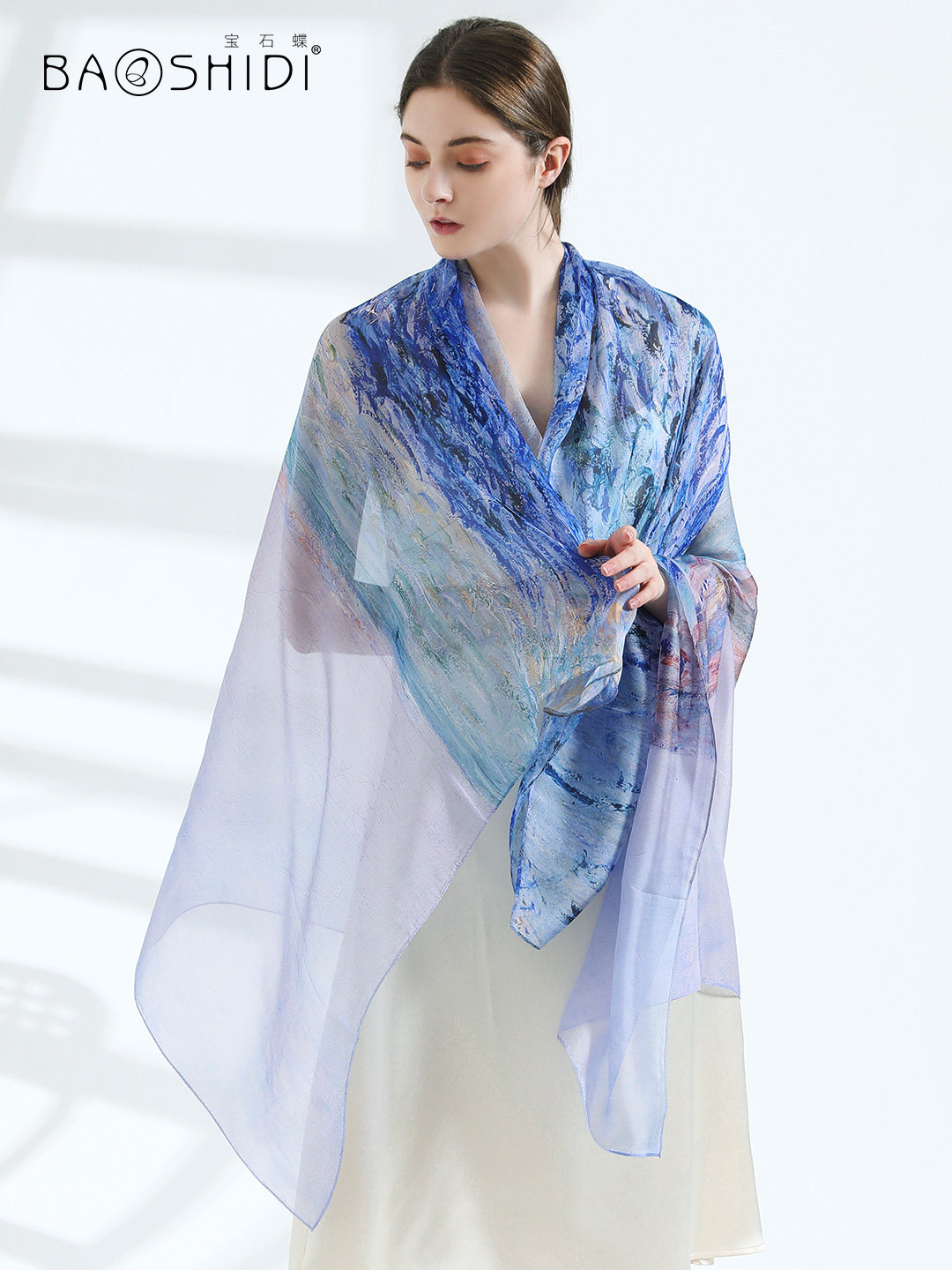 宝石蝶真丝丝巾女薄款防晒披肩围巾两用蚕丝雪纺长巾沐上花夕,淘宝优惠券,粉丝福利购,淘宝优惠卷