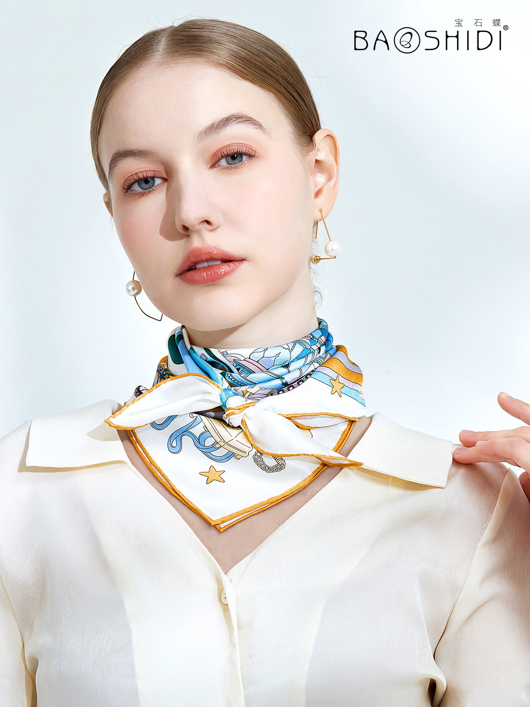 宝石蝶新品100%桑蚕丝中小女丝巾 宝石蝶服饰围巾/丝巾/披肩