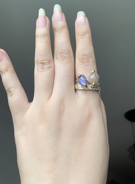 天然坦桑石太阳石925银戒指