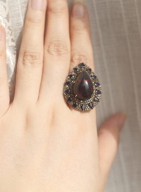 欧美天然黑欧泊蓝宝石钻石戒指