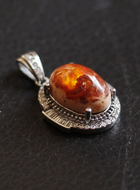 欧洲复古珠宝|欧美回流进口天然欧泊925银镀金艺术设计吊坠收藏