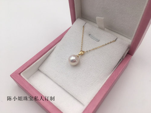 天然淡水珍珠白透粉18K金简单加厚瓜子扣金色珍珠吊坠 - 图0