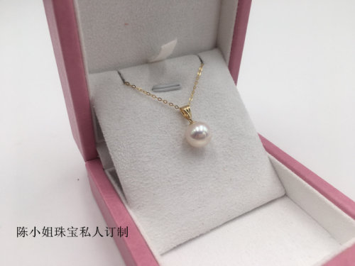 天然淡水珍珠白透粉18K金简单加厚瓜子扣金色珍珠吊坠 - 图2