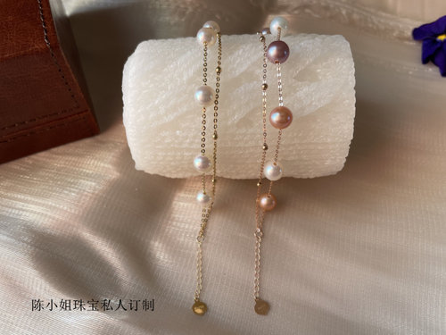 18k金淡水白透粉珍珠手链天然珍珠满天星双层正品多层缠绕女au750 - 图2