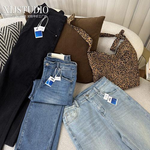 汐家女裤春季新款修饰腿型显瘦烟管裤大码高腰弹力九分直筒牛仔裤 - 图3