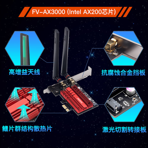 Fenvi AXE3000 AX210 AX200无线网卡PCI-E台式机电脑WiFi6E三频千兆6G速率5374M内置蓝牙5.4内置wifi接收器 - 图1