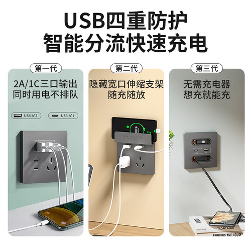 86型多孔位带usb插座typec面板20W快充墙壁家用开关五孔四孔二孔 - 图2