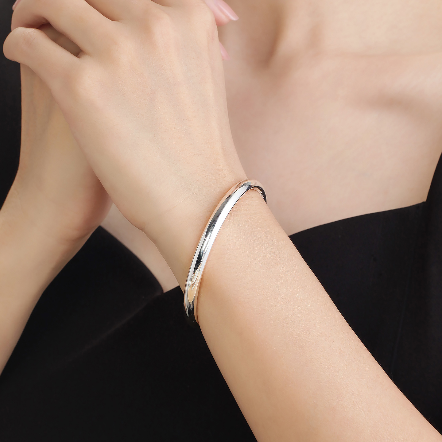 明牌珠宝足银心经手镯 心纳吉福女款经典银镯子生日礼物YBA1002 - 图3