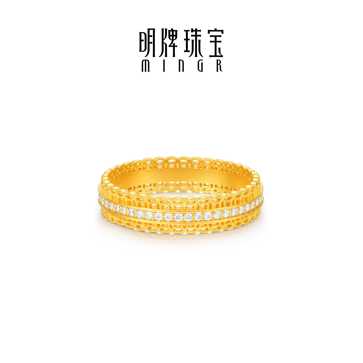 Ming brand jewelry Qian Duoduo ancient gold ring, pure gold moissanite inlaid with a wealth of money, pair of rings AFM0522