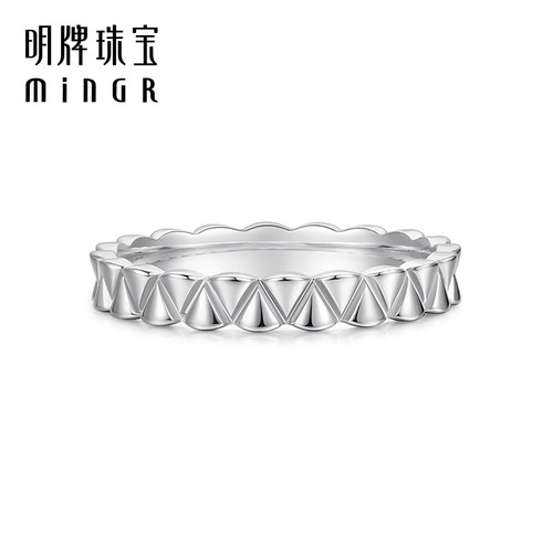 明牌珠宝铂金潮生戒指 Pt950白金戒圈波光简约女款指环BFM0085 - 图0
