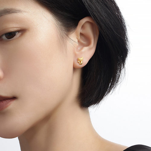 明牌珠宝t黄金耳钉足金动物不对称DIY单只耳钉耳饰女 AFH0035计价 - 图3