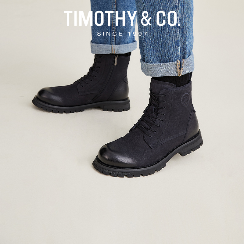 TIMOTHY＆CO．/迪迈奇手工春季复古高帮男鞋内里加绒侧拉链工装靴-图3