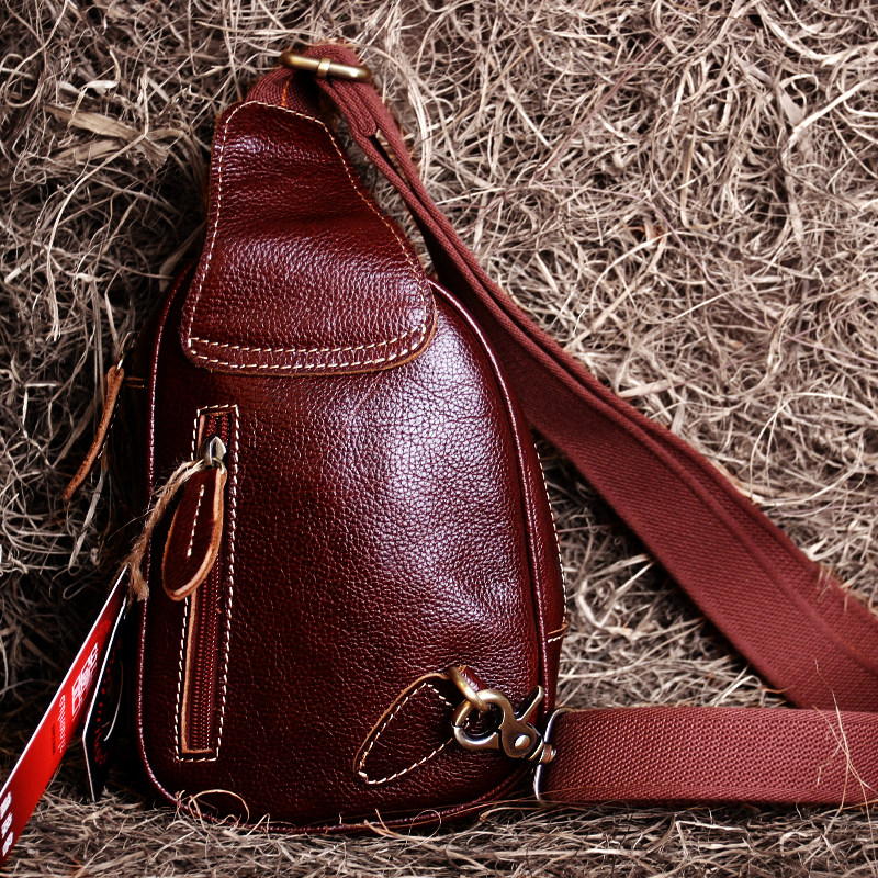 藏皮客迷你小胸包女真皮头层牛皮小众复古酒红色男机车旅行斜挎包,淘宝优惠券,粉丝福利购,淘宝优惠卷
