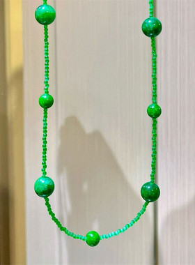 优化干青绿玉髓长款项链黑水晶