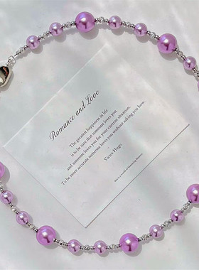 紫色系混彩满天星项链元宝扣