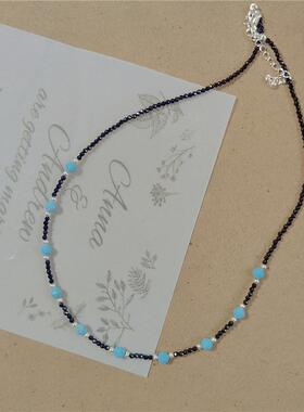 2024新款黑水晶兰松石锁骨链