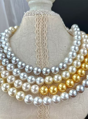 老钱风渐变金色珍珠项链元宝扣