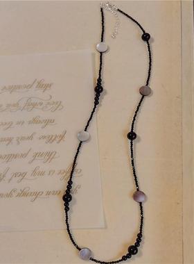 黑玛瑙水晶小巧项链黑贝