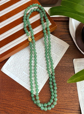 复古东陵玉长款项链旗袍配饰绿色