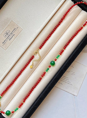 古风绿玛瑙红玉髓金色葫芦项链