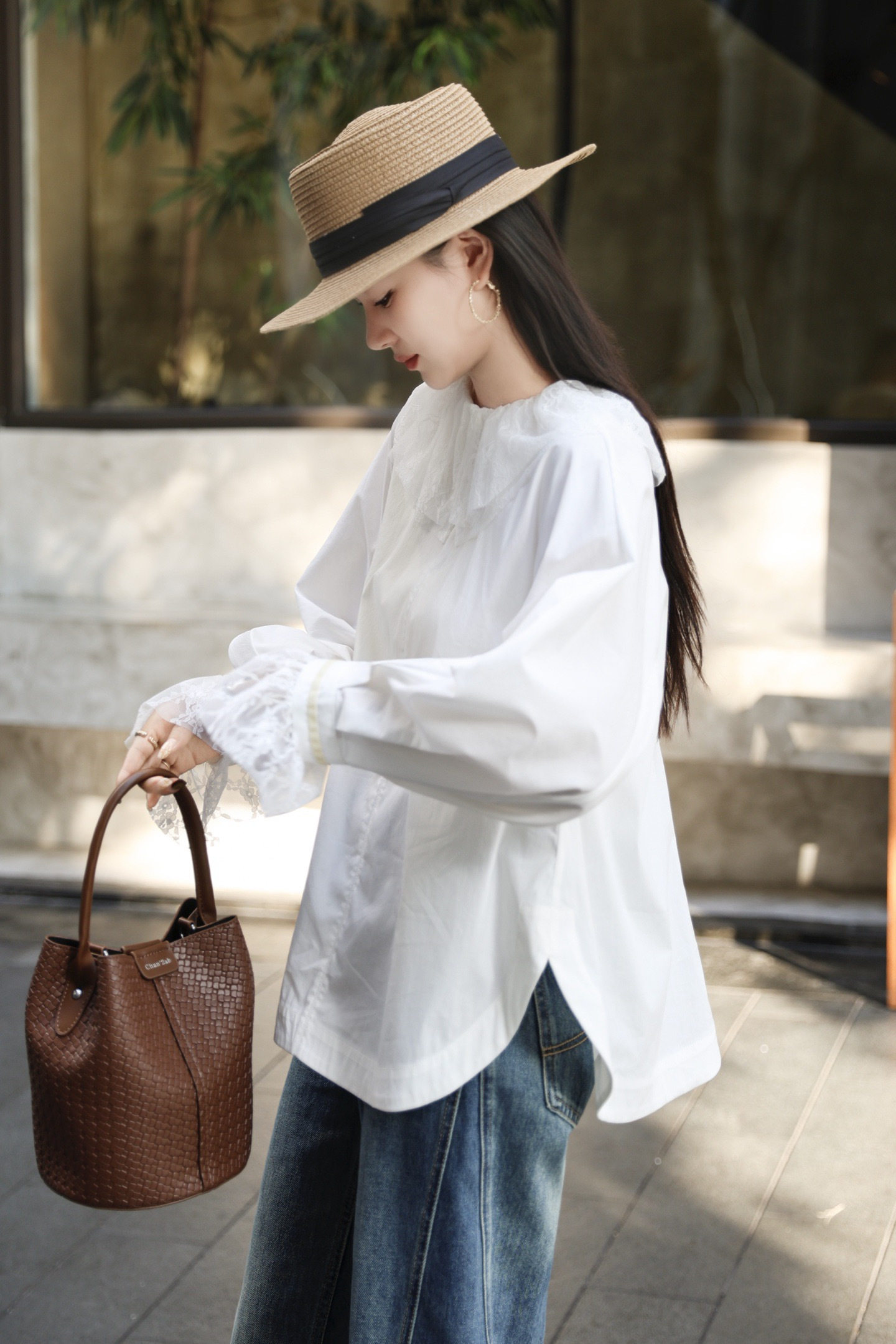 无痕棉蕾丝衬衣时尚仙气蕾丝珍珠扣娃娃领喇叭袖百搭长袖小衫春款,淘宝优惠券,粉丝福利购,淘宝优惠卷