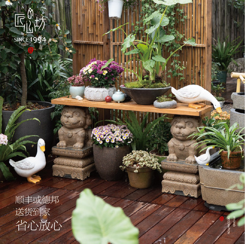 匠心坊中式阳台花园布置室外庭院实木花架创意造景户外花盆置物架 - 图2