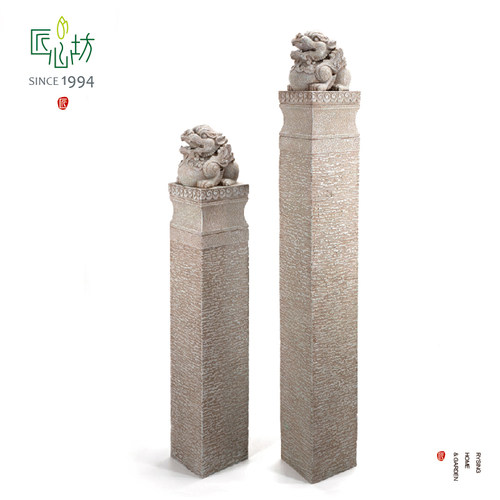匠心坊中式庭院造景布置石柱别墅门口貔貅摆件户外花园仿古拴马柱 - 图3