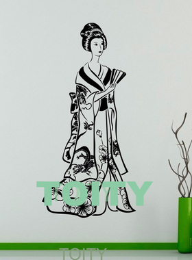 日本扇子舞艺伎与龙贴画