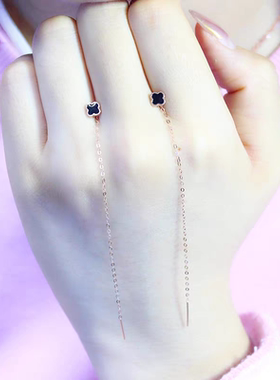 18K金四叶草耳线女玫瑰金耳环耳饰耳坠耳线耳饰耳环耳坠耳饰