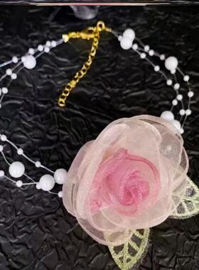 奢华蕾丝项链花朵新款赫本森林风轻奢唯美配饰挡颈纹短锁骨颈链女