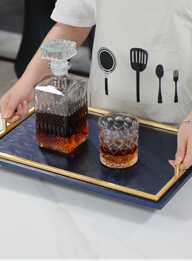 ins北欧风长方形托盘家用客厅放茶杯皮革垫盘桌面轻奢把手收纳盘