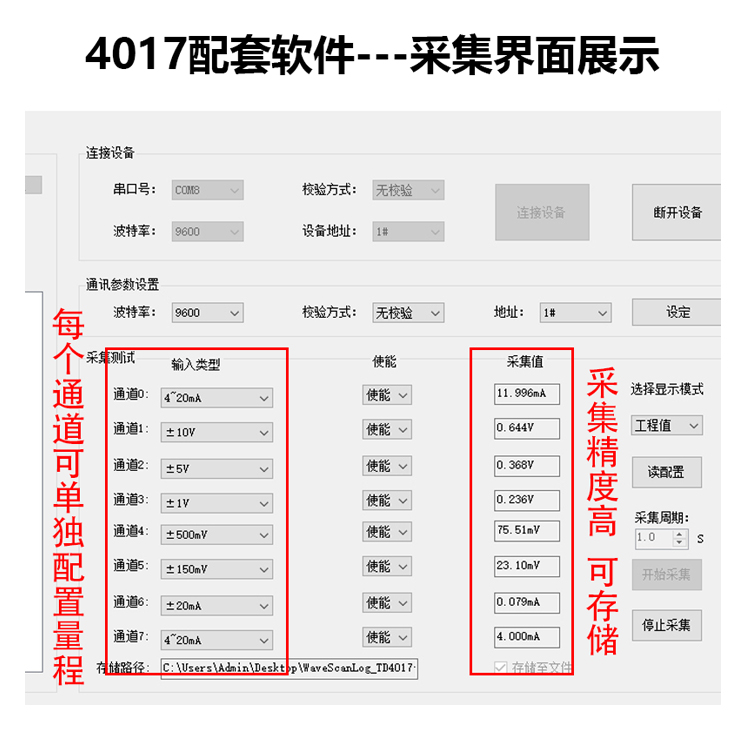 4-20mA转RS485信号采集卡采集器模拟量采集模块8路AI输入电流电压 - 图2