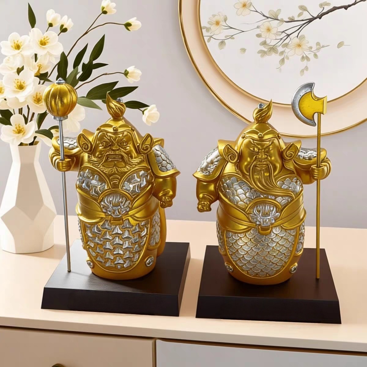 创意门神摆件护宅哼哈二将新中式家居装饰品客厅玄关电视柜书房,淘宝优惠券,粉丝福利购,淘宝优惠卷