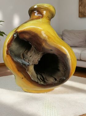 侘寂风禅意实木根雕花瓶摆件
