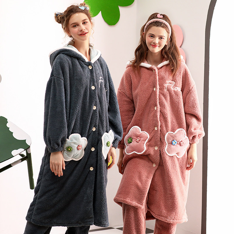 雪尔绵秋冬新款闺蜜装睡袍北极绒 雪尔绵睡衣/家居服套装