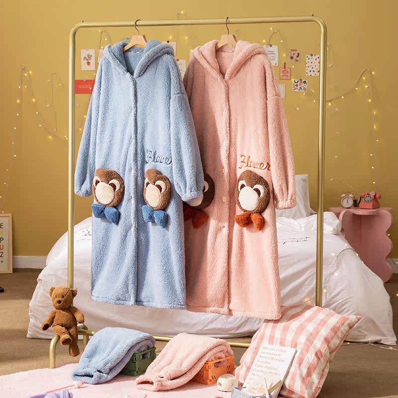 雪尔绵秋冬闺蜜睡衣开衫长袖北极绒 雪尔绵睡衣/家居服套装