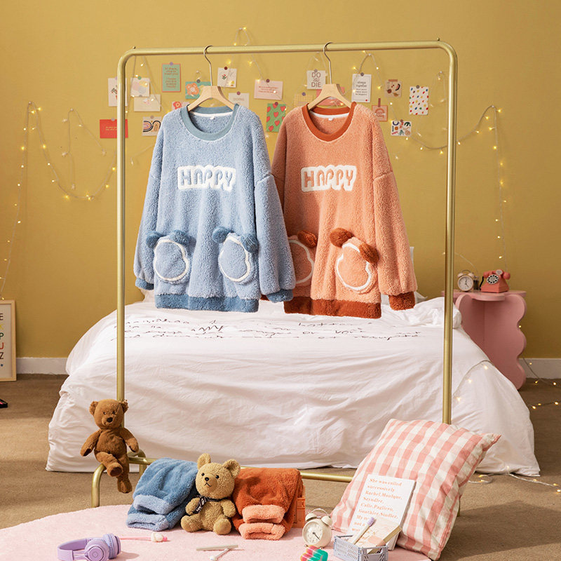 雪尔绵秋冬闺蜜睡衣长袖北极绒韩版 雪尔绵睡衣/家居服套装